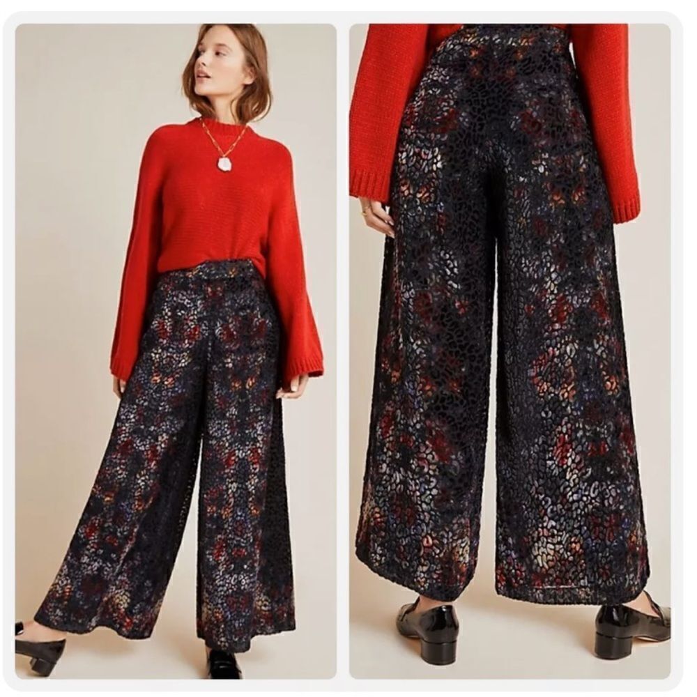Kachel by Anthropologie Women's Size 4 Velvet Burnout Wide Leg Print Pants NWT